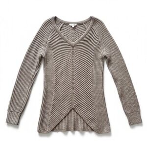 Guess Women V Neck Chevron Oversized Knit Sweater Long Sleeve Brown XS